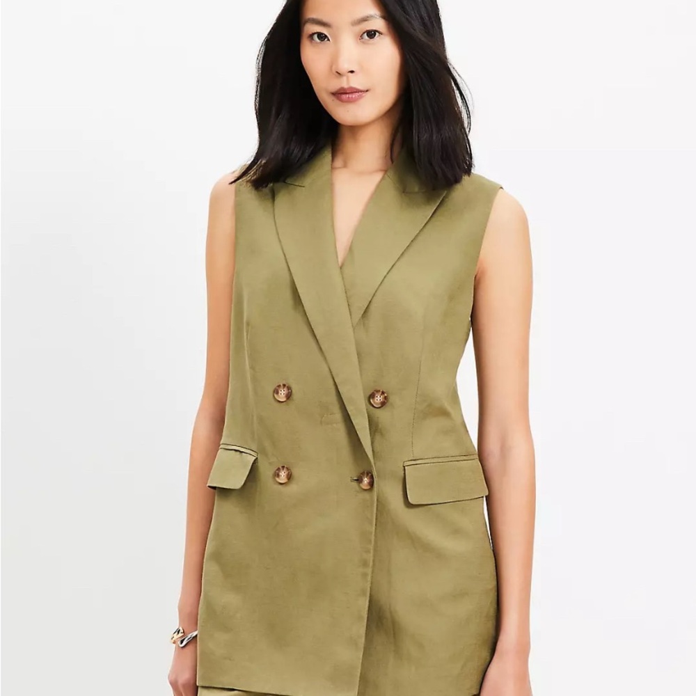 NWT LOFT Olive Double-Breasted Vest